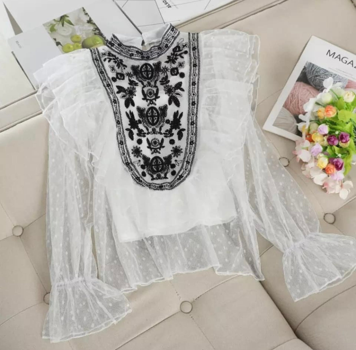 Decorated see through blouse